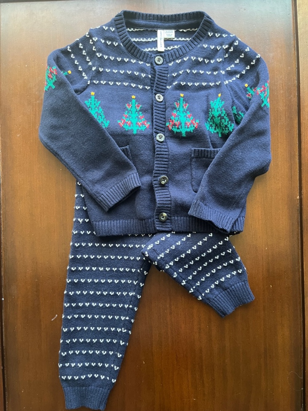 Janie and Jack Knit Holiday Cardigan & Pants Set with Tree Motif